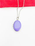 Silver Oval Small Purple Locket Charm Necklace, Birthday Teen Girl Gifts, Personalized Customized Gifts, N5279G