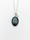 Silver Black Locket Charm Necklace, Personalized Initial Gift, N5279H
