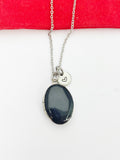 Silver Black Locket Charm Necklace, Personalized Initial Gift, N5279H