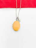 Silver Oval Small Orange Locket Charm Necklace Birthday Teen Girl Gifts, Personalized Customized Gifts, N5279K
