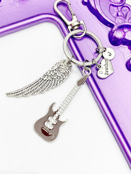Brother Guitar Guardian Angel Wing Keychain Personalized Customized Jewelry Gifts, N4465A