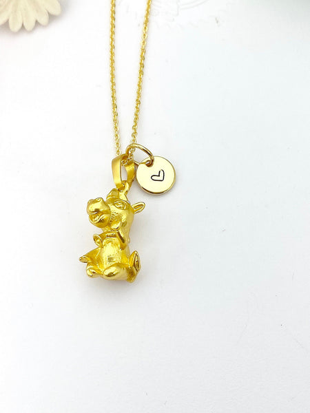 Gold Chinese Zodiac Signs Cute Ox Cow Charm Necklace Birthday Teen Girl Gifts, Personalized Customized Gifts, N5284