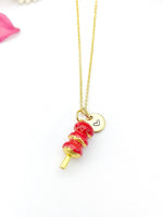 Gold Red Sugar Coated Haws Tanghulu Charm Necklace Birthday Teen Girl Gifts, Personalized Customized Gifts, N5290