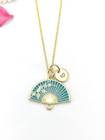 Gold Folding Fan Blossom Charm Necklace Birthday Teen Girl Gifts, Personalized Customized Gifts, N5291A