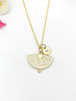 Gold Folding Fan Blossom Charm Necklace Birthday Teen Girl Gifts, Personalized Customized Gifts, N5291B