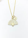 Gold Folding Fan Cherry Blossom Charm Necklace Birthday Teen Girl Gifts, Personalized Customized Gifts, N5291C
