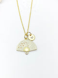 Gold Folding Fan Cherry Blossom Charm Necklace Birthday Teen Girl Gifts, Personalized Customized Gifts, N5291C