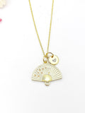 Gold Folding Fan Cherry Blossom Charm Necklace Birthday Teen Girl Gifts, Personalized Customized Gifts, N5291C