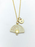 Gold Folding Fan Cherry Blossom Charm Necklace Birthday Teen Girl Gifts, Personalized Customized Gifts, N5291C