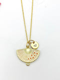 Gold Folding Fan Cherry Blossom Charm Necklace Birthday Teen Girl Gifts, Personalized Customized Gifts, N5291D