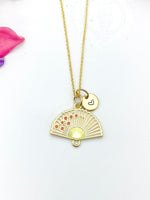 Gold Folding Fan Cherry Blossom Charm Necklace, Birthday Teen Girl Gifts, Personalized Customized Gifts, N5291E