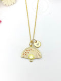 Gold Folding Fan Cherry Blossom Charm Necklace, Birthday Teen Girl Gifts, Personalized Customized Gifts, N5291E