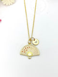 Gold Folding Fan Cherry Blossom Charm Necklace, Birthday Teen Girl Gifts, Personalized Customized Gifts, N5291E