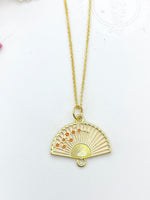 Gold Folding Fan Cherry Blossom Charm Necklace, Birthday Teen Girl Gifts, Personalized Customized Gifts, N5291E