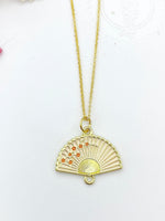 Gold Folding Fan Cherry Blossom Charm Necklace, Birthday Teen Girl Gifts, Personalized Customized Gifts, N5291E