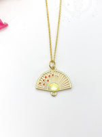 Gold Folding Fan Cherry Blossom Charm Necklace, Birthday Teen Girl Gifts, Personalized Customized Gifts, N5291E