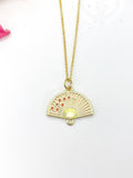 Gold Folding Fan Cherry Blossom Charm Necklace, Birthday Teen Girl Gifts, Personalized Customized Gifts, N5291E
