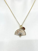 Gold Folding Fan Cherry Blossom Charm Necklace, Birthday Teen Girl Gifts, Personalized Customized Gifts, N5291E