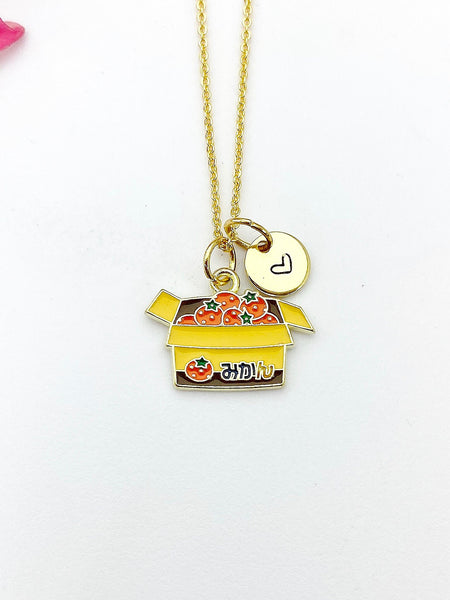 Gold Box of Orange Charm Necklace Birthday Teen Girl Gifts, Personalized Customized Gifts, N5295