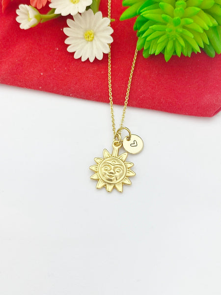 Gold Sun Face Charm Necklace Sun Jewelry Gifts, Personalized Customized Gifts, N112A