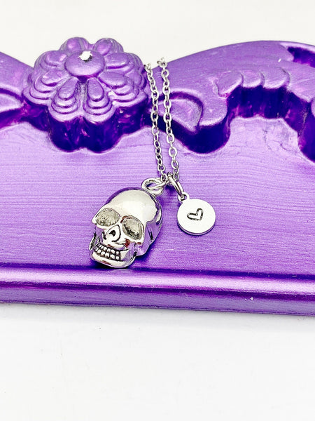 Silver Halloween Skeleton Charm Necklace Halloween Gifts, Personalized Customized Gifts, N5300