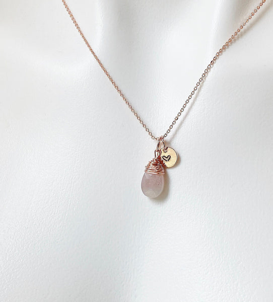 Rose Gold Natural Rose Quartz Charm Necklace Gemstone Jewelry Gifts, Personalized Customized Gifts, N3847A