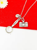 Silver Detective Necklace Magnifying Glass Camera Detector Jewelry, Personalized Customized Gifts, N4401A