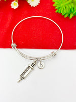 Silver Injection Syringe Bracelet Phlebotomists Medical School Jewelry Gifts, Personalized Customized Gifts, N92A