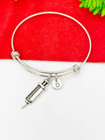 Silver Injection Syringe Bracelet Phlebotomists Medical School Jewelry Gifts, Personalized Customized Gifts, N92A