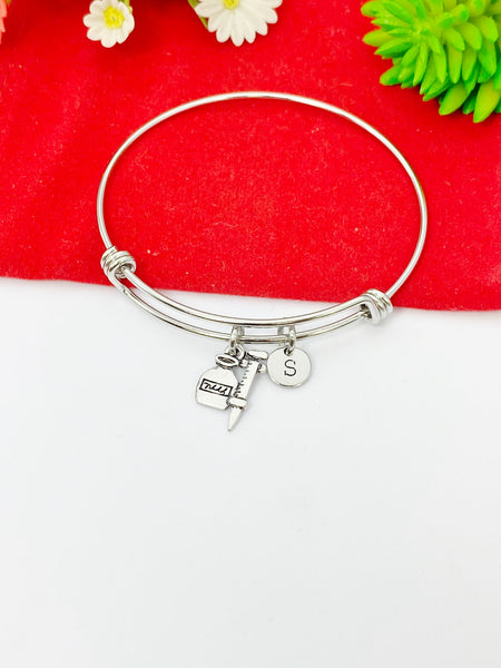 Silver Blood Bottle Syringe Charm Bracelet Phlebotomist Jewelry Gifts, Personalized Customized Gifts, N2161A