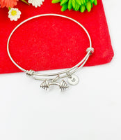 Silver Dumbbell Charm Bracelet Weightlifting Gym Jewelry Gifts, Personalized Customized Gifts, N987A