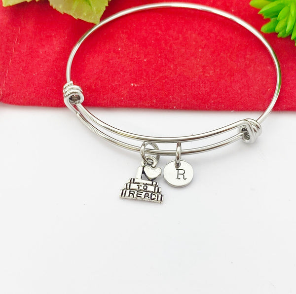 Silver I Love to Read Book Charm Bracelet Bookworm Jewelry Gifts, Personalized Customized Gifts, N122A
