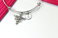 Silver PA Caduceus Charm Bracelet Medical Nursing School Jewelry Gifts, Personalized Customized Gifts, N4549A