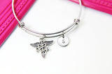 Silver PA Caduceus Charm Bracelet Medical Nursing School Jewelry Gifts, Personalized Customized Gifts, N4549A