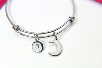 Stainless Steel Crescent Moon Charm Bracelet Crescent Moon Jewelry Gifts, Personalized Customized Gifts, N4444A