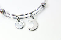 Stainless Steel Crescent Moon Charm Bracelet Crescent Moon Jewelry Gifts, Personalized Customized Gifts, N4444A