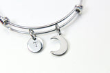 Stainless Steel Crescent Moon Charm Bracelet Crescent Moon Jewelry Gifts, Personalized Customized Gifts, N4444A