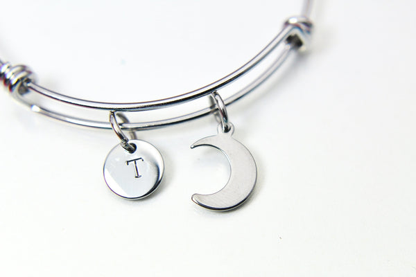 Stainless Steel Crescent Moon Charm Bracelet Crescent Moon Jewelry Gifts, Personalized Customized Gifts, N4444A