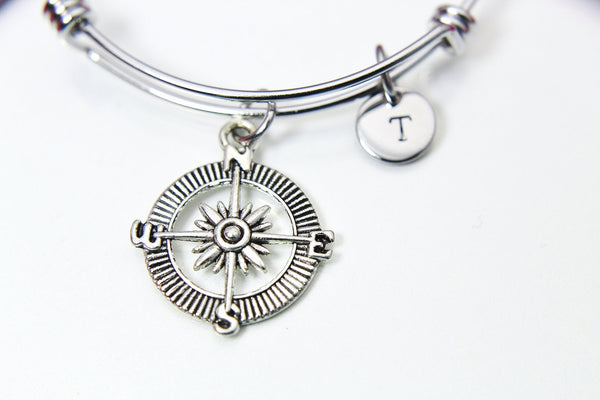 Silver Compass Charm Bracelet Compass Jewelry Gifts, Personalized Customized Gifts, N1123F
