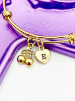 Gold Cherry Charm Bracelet Silver in Option, Birthday Gifts, Personalized Customized Gifts, N5302