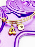 Gold Cherry Charm Bracelet Silver in Option, Birthday Gifts, Personalized Customized Gifts, N5302