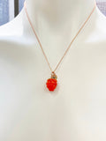 Rose Gold Raspberry Necklace, Handmade Lampwork Raspberry Charm, Personized Customized Initial Necklace, N5304