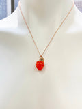 Rose Gold Raspberry Necklace, Handmade Lampwork Raspberry Charm, Personized Customized Initial Necklace, N5304