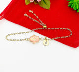 Gold Hamsa Hand Bracelet, Pink, Personized Customized Initial Bolo Bracelet, N5306B