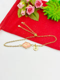 Gold Hamsa Hand Bracelet, Pink, Personized Customized Initial Bolo Bracelet, N5306B