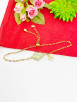 Gold Hamsa Hand Bracelet, Pink, Personized Customized Initial Bolo Bracelet, N5306C
