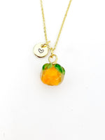 Gold Persimmon Necklace, Handmade Lampwork Orange Persimmon Charm, Personized Customized Initial Necklace, N5308