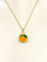 Gold Persimmon Necklace, Handmade Lampwork Orange Persimmon Charm, Personized Customized Initial Necklace, N5308