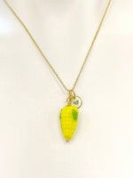 Gold Corncob Necklace, Handmade Lampwork Yellow Corn Cob Charm, Personized Customized Initial Necklace, N5310