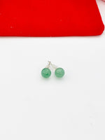 Silver Green Aventurine Dainty Stud Earrings 925 Sterling Silver Pin, Gifts for Girls, N5313A